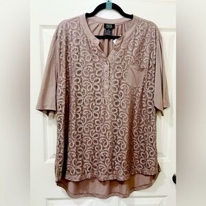 New Shannon Ford New York Lace Overlay Blouse in Taupe Size 3 X